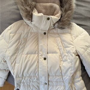 Ralph Lauren Cream Puffer Jacket with Faux Fur Hood